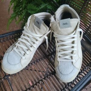 P448 Italian Skate Hightop White Sneakers Fur Accents